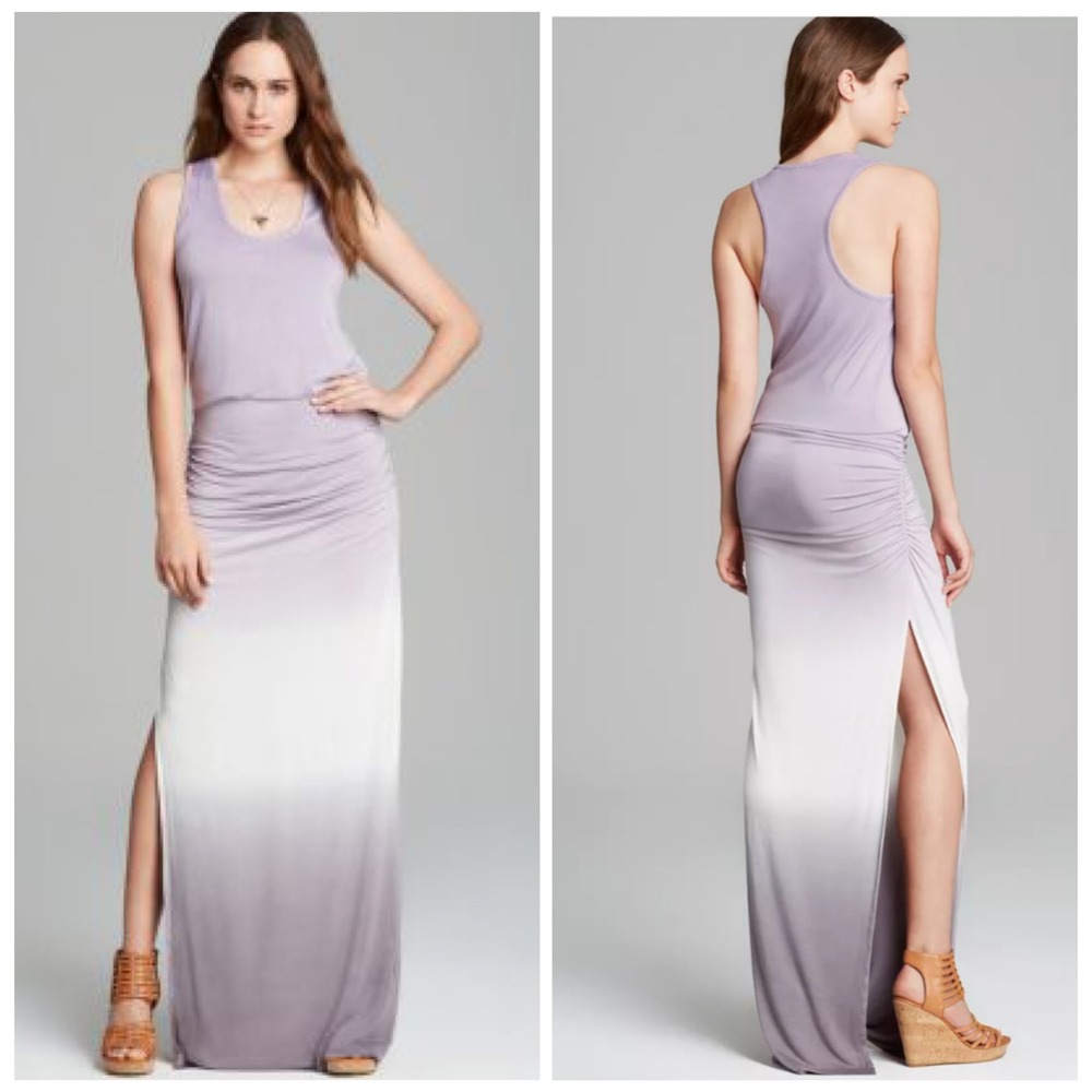 Young Fabulous & Broke Mel Ombre Blouson Maxi Dress Slit Purple White Size Large